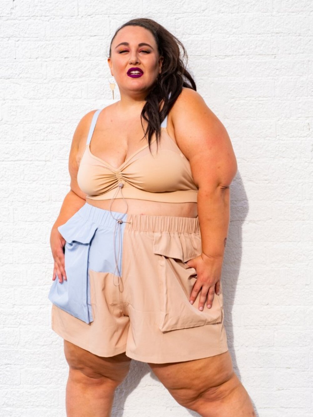 Fabletics Tan and Pale Blue Cargo Shorts